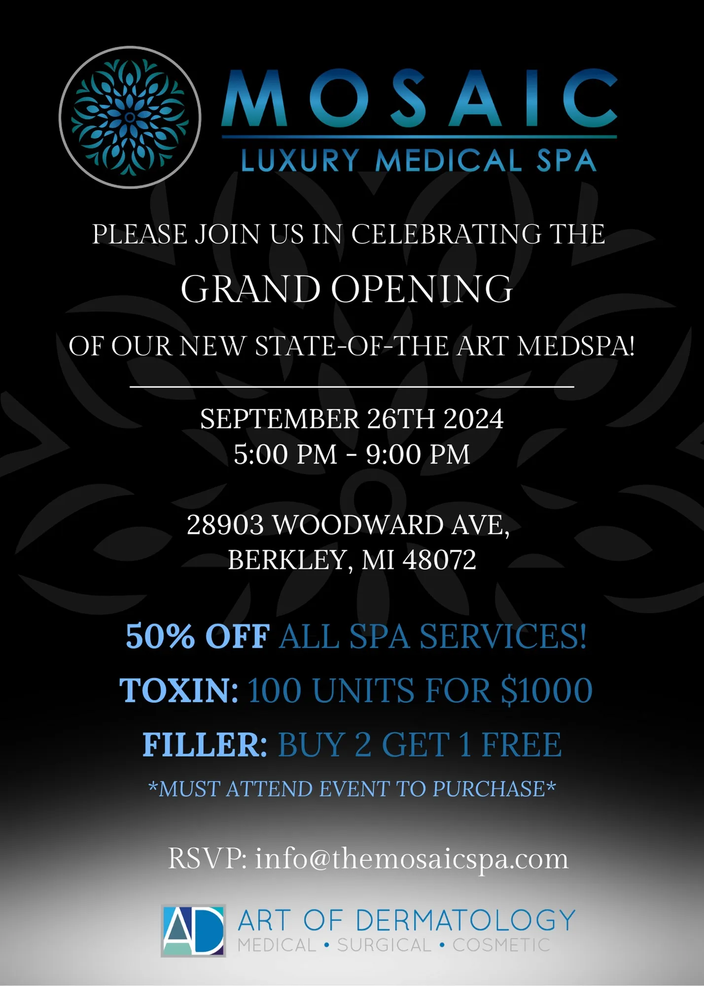 mosaic spa promotional flyer 50% off