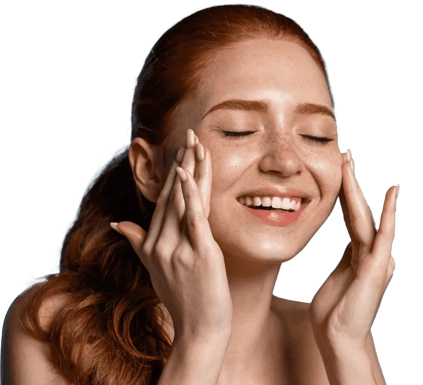 Radiant woman with glowing skin enjoying a skincare treatment at a dermatology clinic.