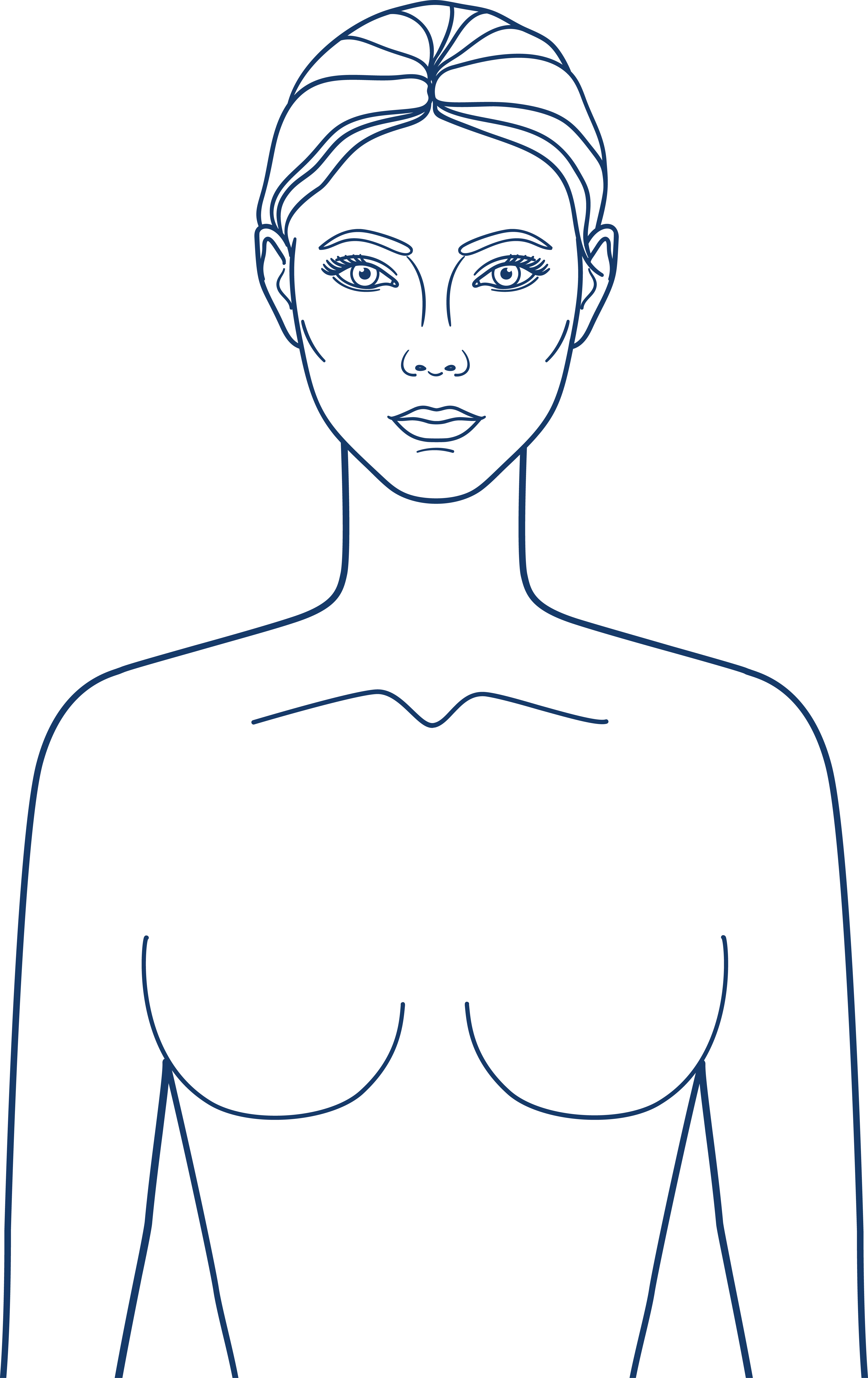Minimalist line art illustration of a woman's upper body, used for dermatology and skincare treatment mapping.