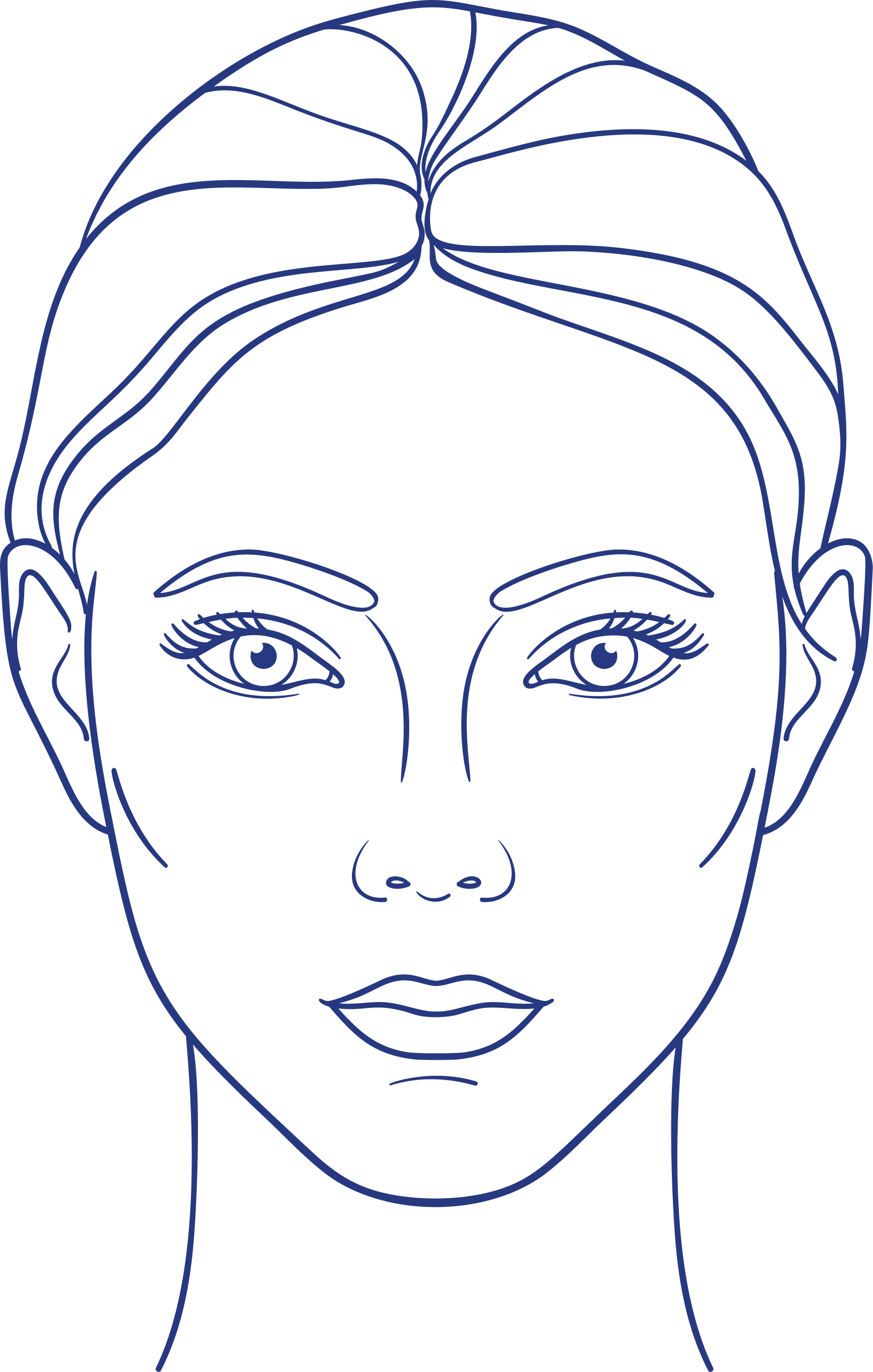 Blue line illustration of woman's face used for mapping cosmetic or dermatological treatment areas