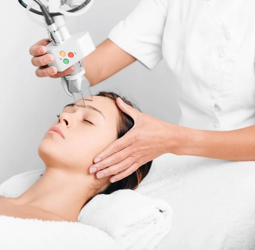 Laser skin resurfacing treatment at a dermatology clinic to reduce wrinkles, scars, and pigmentation for smoother, youthful skin.