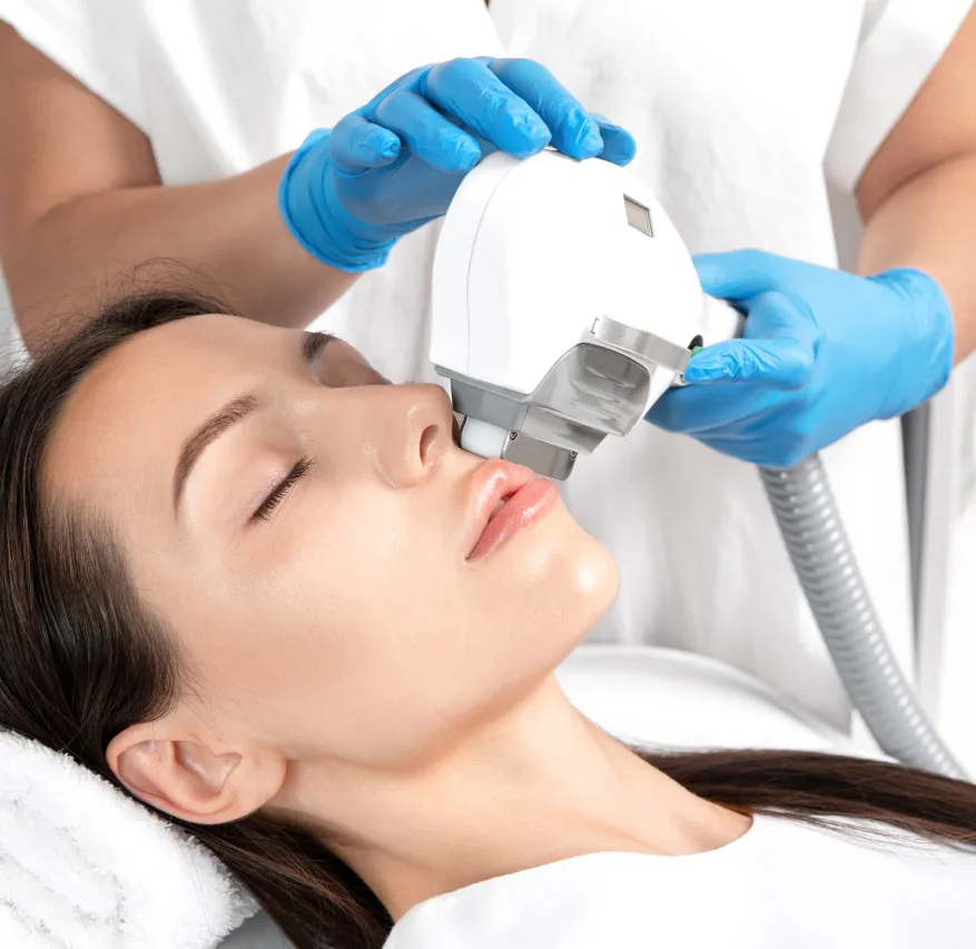 Laser skin treatment for facial rejuvenation at a dermatology clinic, enhancing skin texture and reducing imperfections.