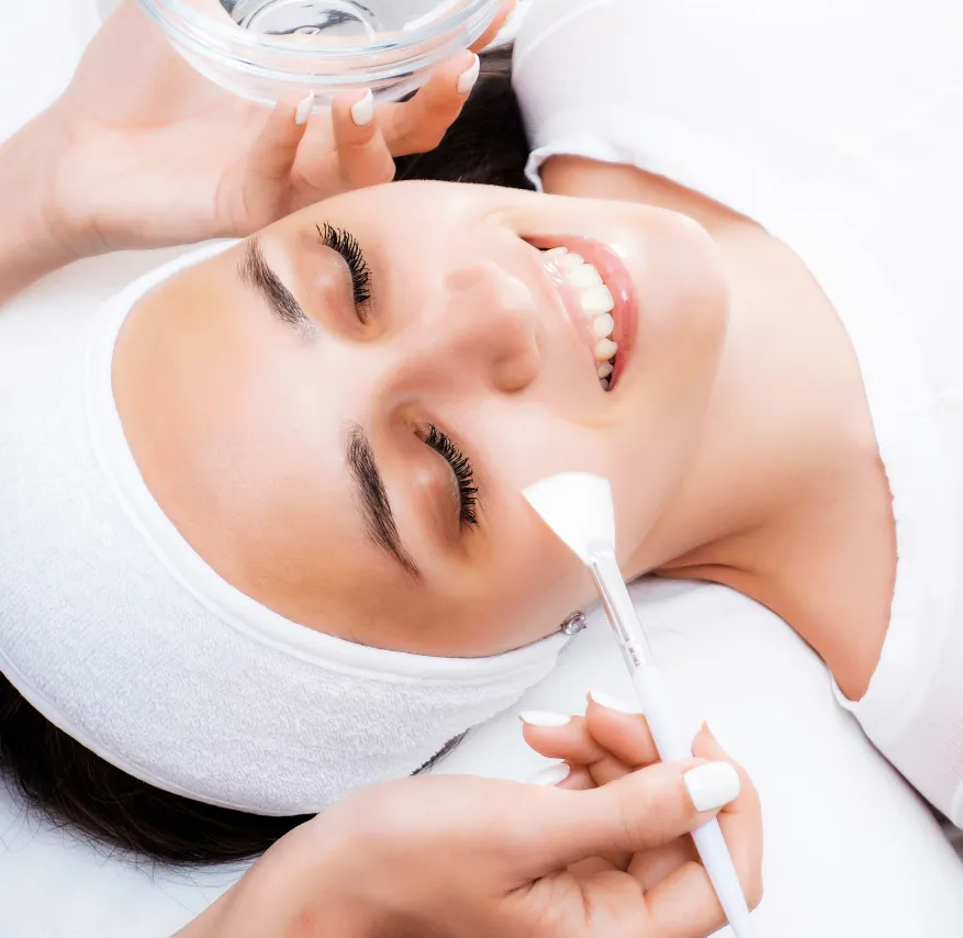 Chemical peel treatment at a dermatology clinic for exfoliation, improving skin texture, and reducing fine lines and acne scars.