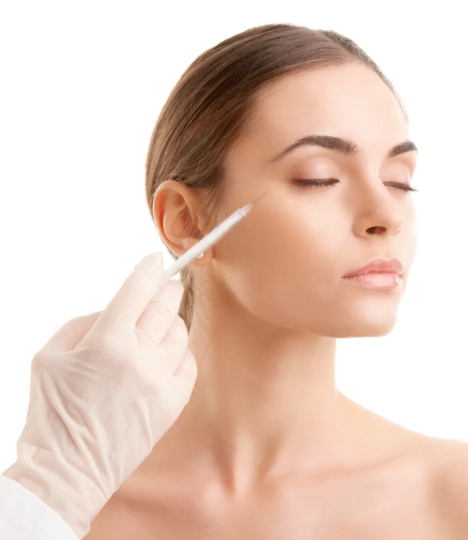 Dermatologist administering anti-aging Botox injection near the eyes to reduce wrinkles and fine lines for youthful skin.