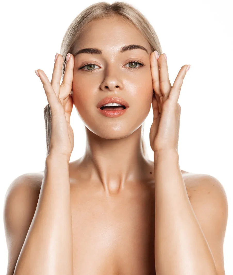 Woman with smooth, glowing skin after dermatology treatments, highlighting healthy, rejuvenated skin care results.