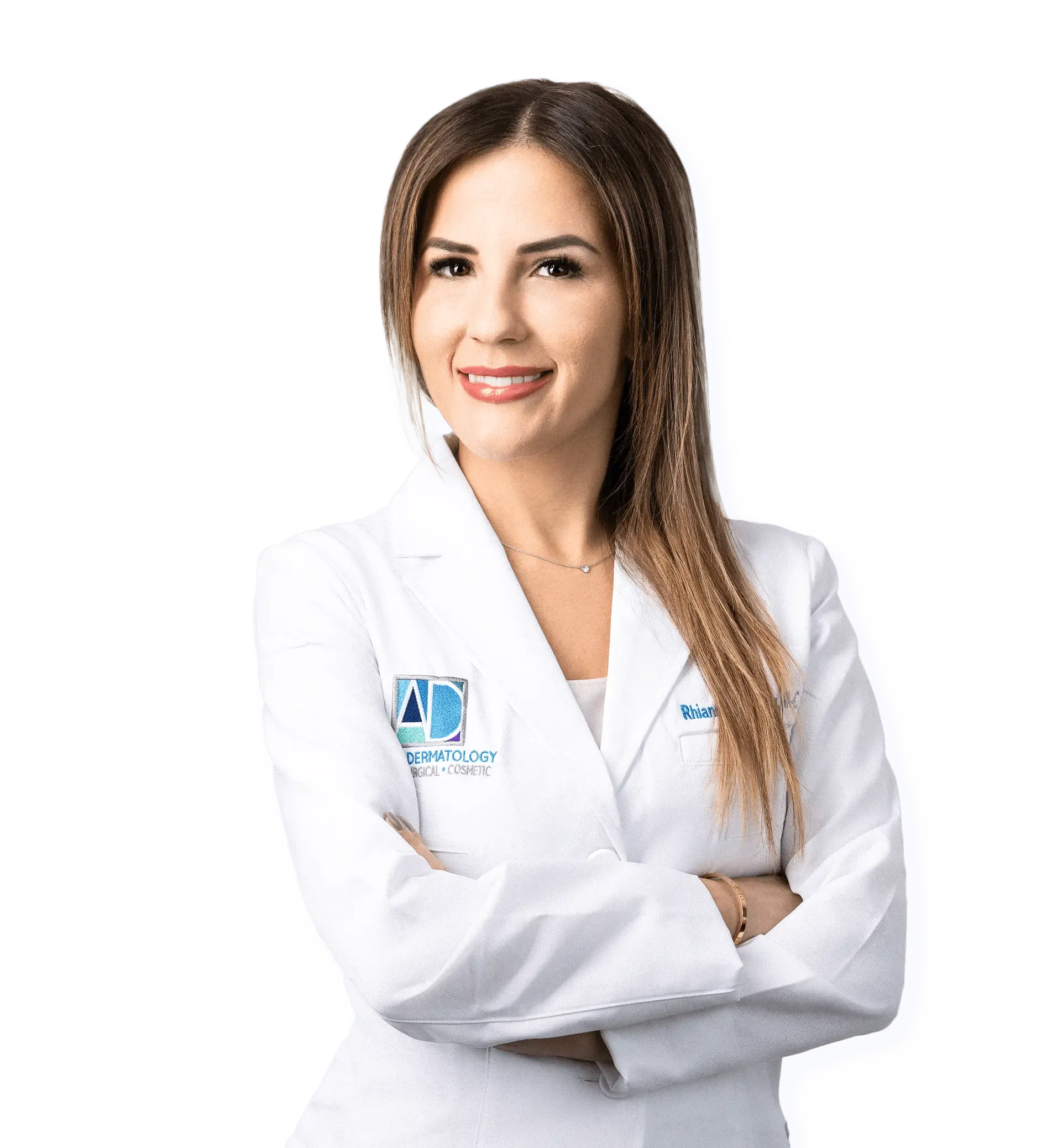 Dermatology professional in a white coat at a clinic, specializing in medical, surgical, and cosmetic skin treatments.